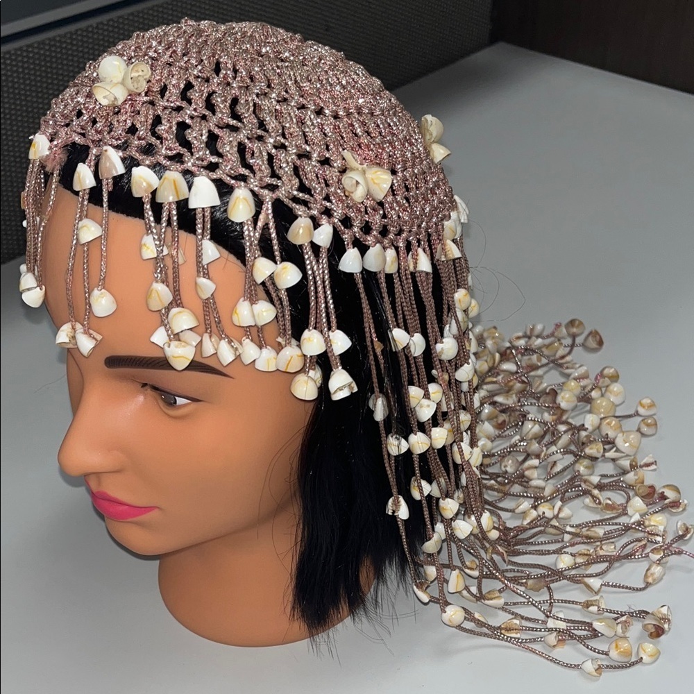 Source Unknown Shelled Boho Hair Accessory w/ metallic pink cording